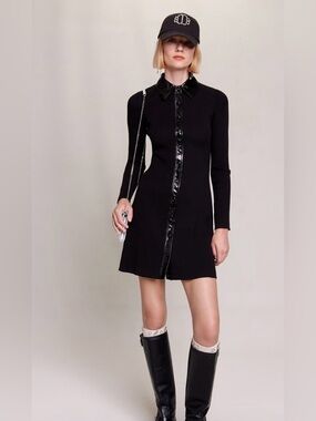 Maje ROSANIA DRESS Black Long-Sleeve Shirt Dress size 36 EU or US size small